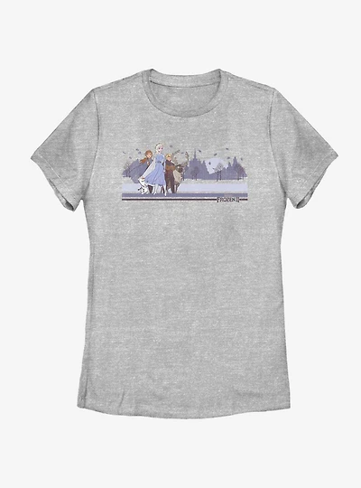 Disney Frozen 2 Group Mountain Range Shot Womens T-Shirt
