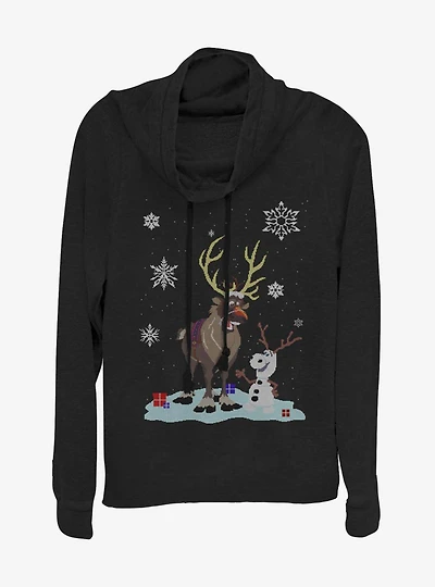 Disney Frozen Olaf And Sven Dress Up Cowlneck Long-Sleeve Womens Top