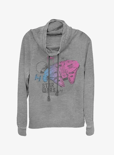 Star Wars Episode IX The Rise Of Skywalker Neon Ship Cowlneck Long-Sleeve Womens Top