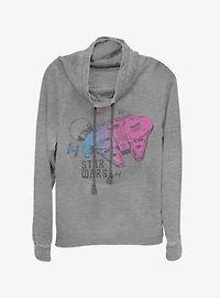 Star Wars Episode IX The Rise Of Skywalker Neon Ship Cowlneck Long-Sleeve Womens Top
