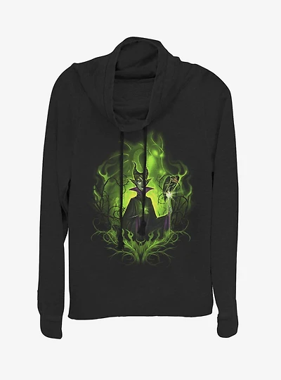 Disney Sleeping Beauty Maleficent Forest Of Thorns Cowlneck Long-Sleeve Womens Top