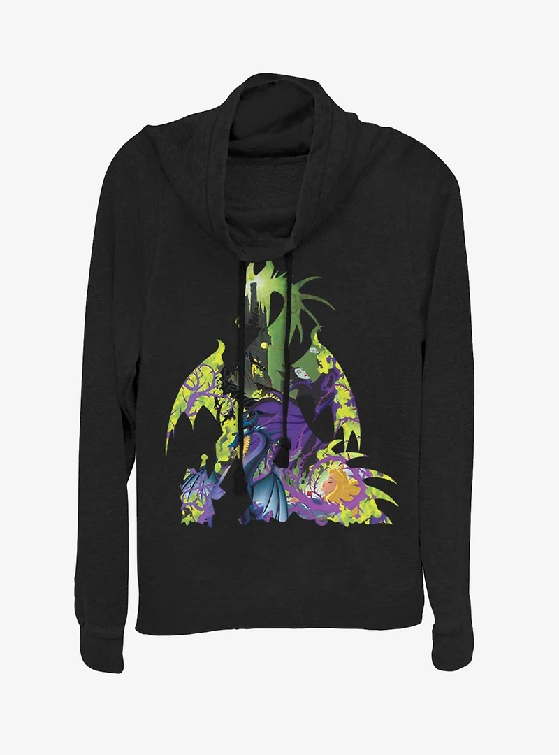 Disney Sleeping Beauty Maleficent Dragon Silhouette Cowlneck Long-Sleeve Womens Top