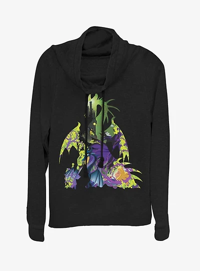 Disney Sleeping Beauty Maleficent Dragon Silhouette Cowlneck Long-Sleeve Womens Top