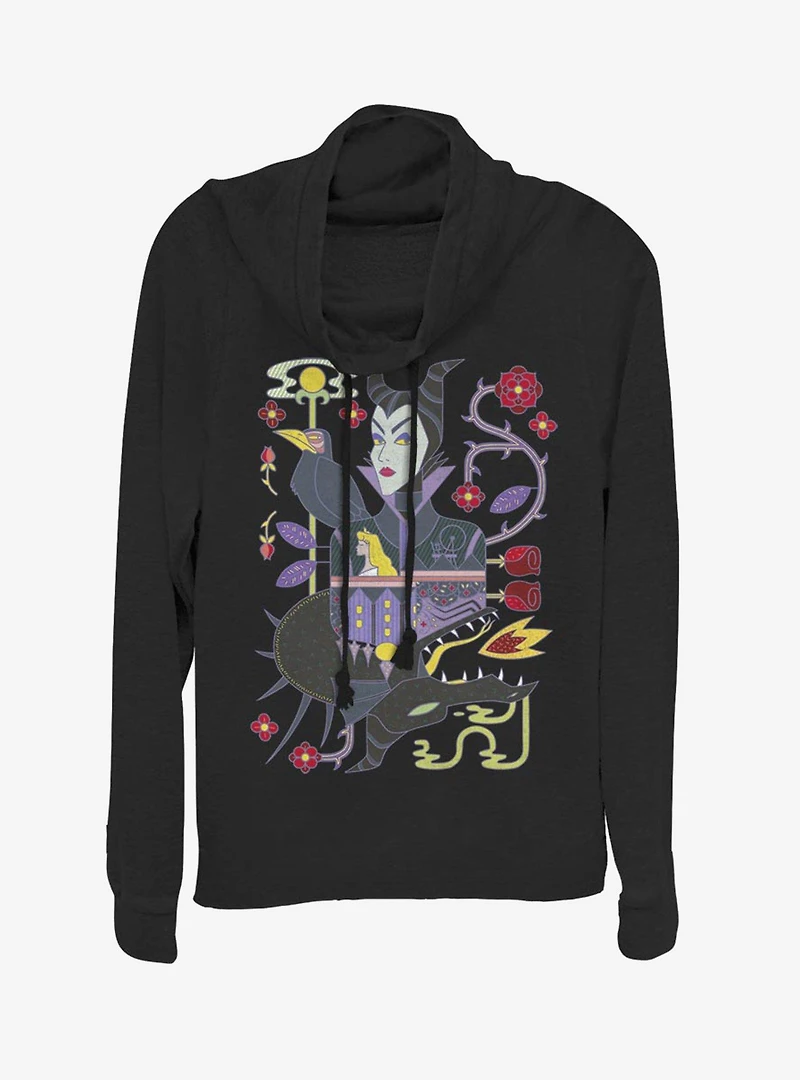 Disney Sleeping Beauty Maleficent Sides Of Evil Cowlneck Long-Sleeve Womens Top
