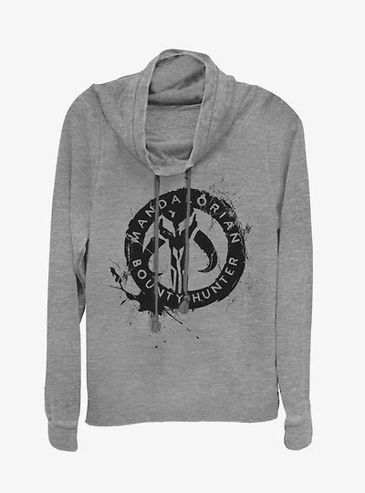 Star Wars The Mandalorian Painted Skull Cowl Neck Long-Sleeve Girls Top