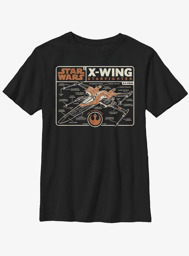 Star Wars Episode IX The Rise Of Skywalker Starfighter Schematic Youth T-Shirt