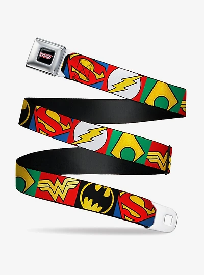 Dc Comics Justice League 5 Superhero Textured Logo Seatbelt Belt
