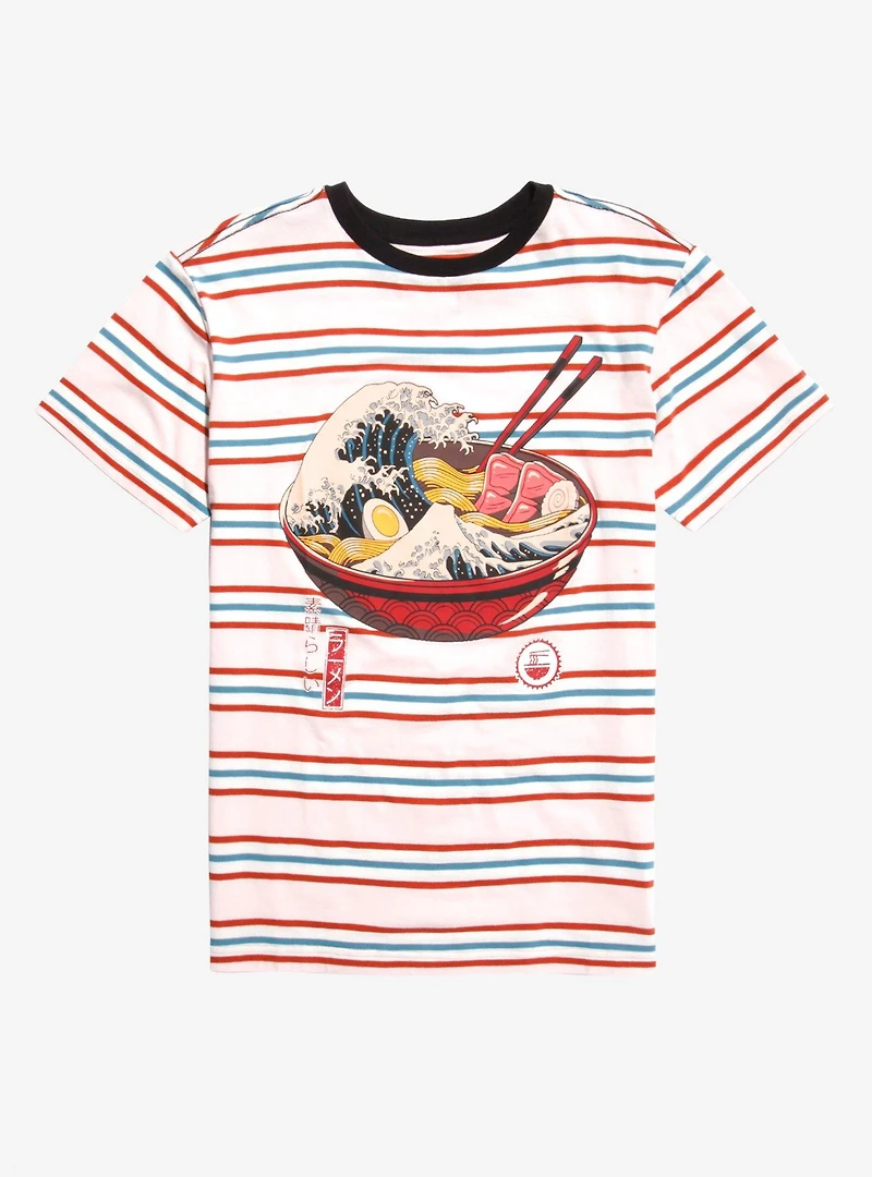 The Great Ramen Wave Stripe T-Shirt By Vincent Trinidad