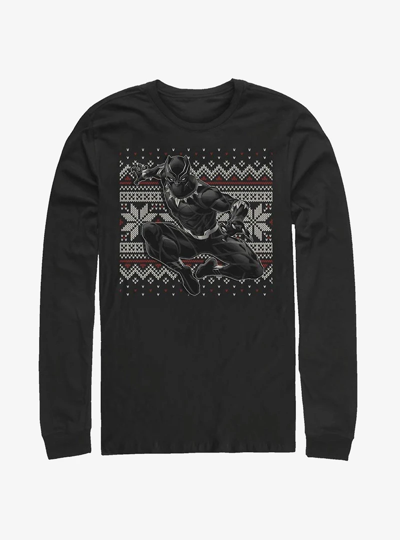 Marvel Black Panther T-Challa Christmas Pattern Long-Sleeve T-Shirt