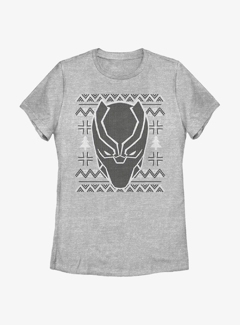 Marvel Black Panther Mask Icon Christmas Pattern Womens T-Shirt