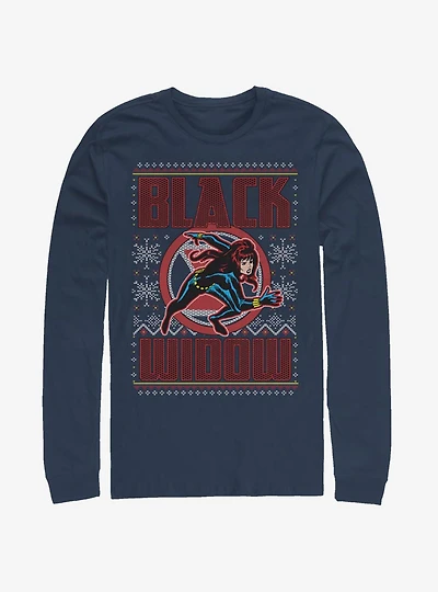 Marvel Black Widow Christmas Pattern Long-Sleeve T-Shirt