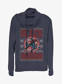 Marvel Black Widow Christmas Pattern Cowlneck Long-Sleeve Womens Top