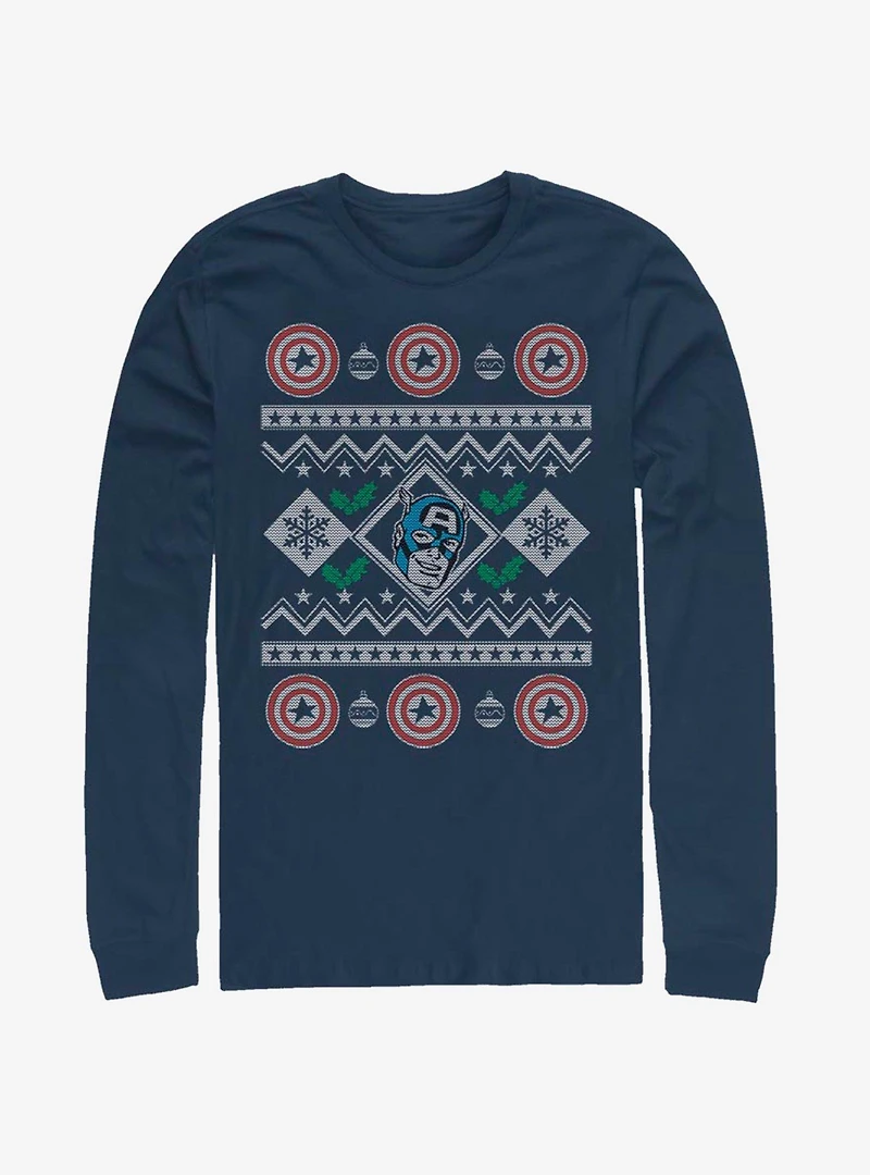 Marvel Captain America Christmas Pattern Long-Sleeve T-Shirt
