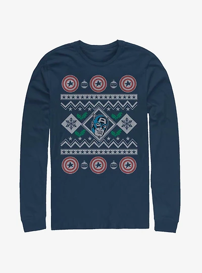 Marvel Captain America Christmas Pattern Long-Sleeve T-Shirt
