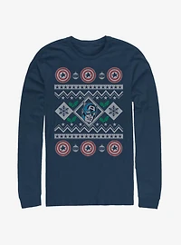 Marvel Captain America Christmas Pattern Long-Sleeve T-Shirt