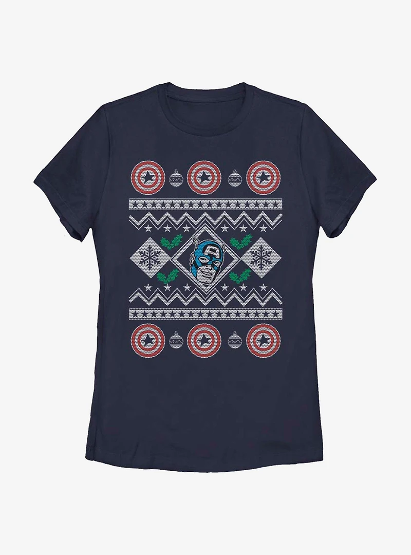 Marvel Captain America Christmas Pattern Womens T-Shirt