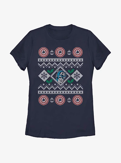 Marvel Captain America Christmas Pattern Womens T-Shirt