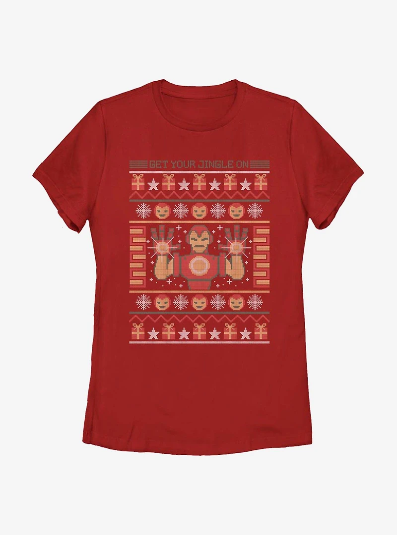 Marvel Iron Man Pixel Christmas Pattern Womens T-Shirt
