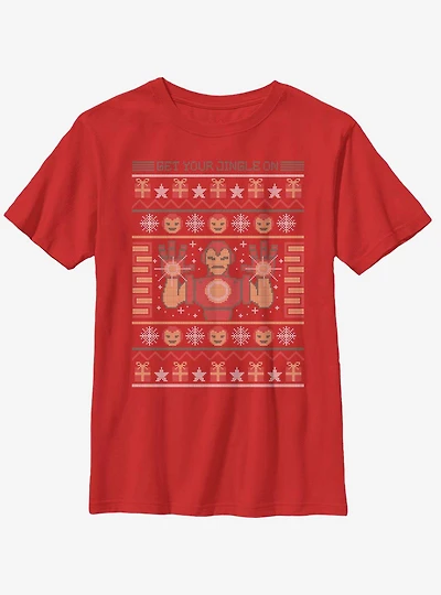 Marvel Iron Man Pixel Christmas Pattern Youth T-Shirt
