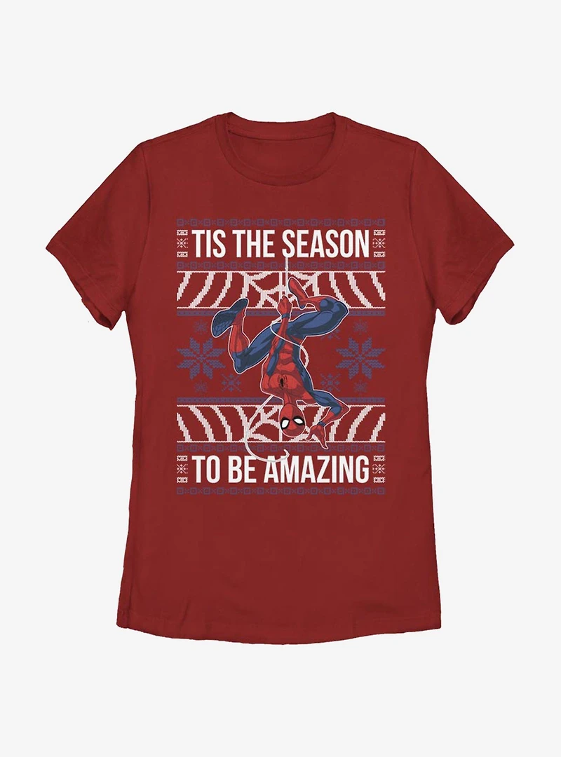 Marvel Spider-Man Amazing Christmas Pattern Womens T-Shirt
