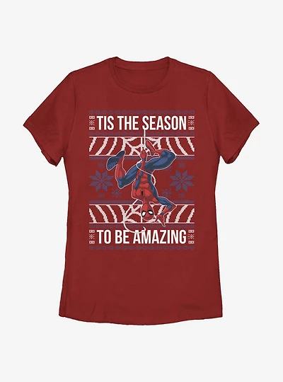 Marvel Spider-Man Amazing Christmas Pattern Womens T-Shirt