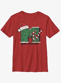 MTV Christmas Tree Snow Logo Youth T-Shirt