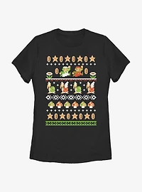 Nintendo Super Mario Christmas Pattern Womens T-Shirt