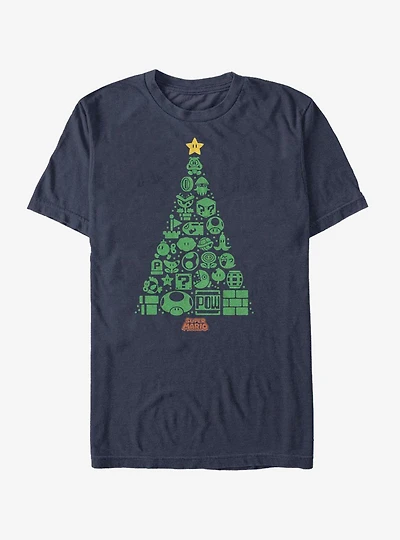 Nintendo Super Mario Christmas Tree Icons T-Shirt
