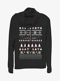 Nintendo Super Mario Happy Holidays Christmas Pattern Cowlneck Long-Sleeve Womens Top