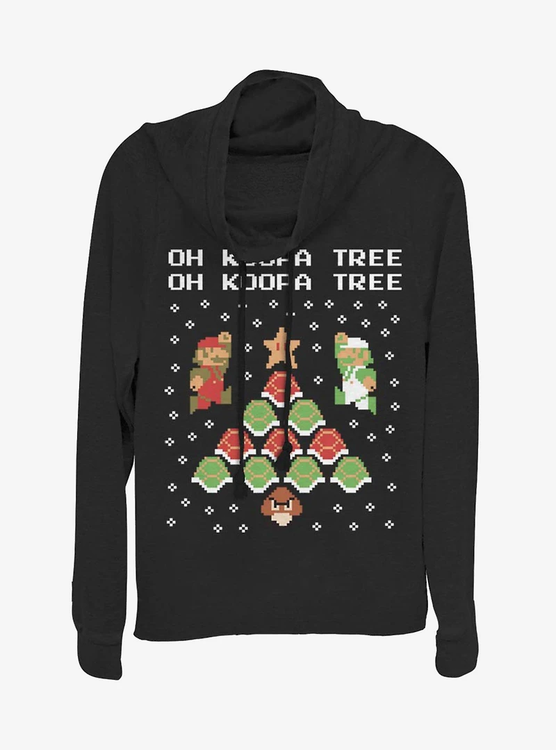 Nintendo Super Mario Koopa Tree Cowlneck Long-Sleeve Womens Top
