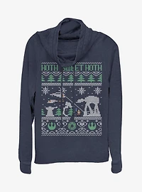 Star Wars Holiday Battle Christmas Pattern Cowlneck Long-Sleeve Womens Top