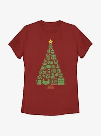 Nintendo Super Mario Christmas Tree Icons Womens T-Shirt