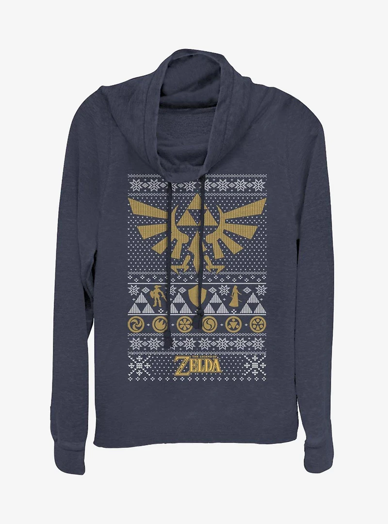 Nintendo The Legend Of Zelda Hyrule Christmas Pattern Cowlneck Long-Sleeve Womens Top