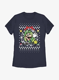 Nintendo Super Mario Wreath Luigi Christmas Pattern Womens T-Shirt