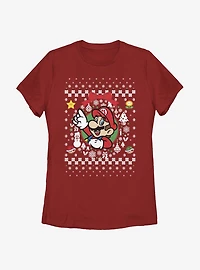 Nintendo Super Mario Wreath Christmas Pattern Womens T-Shirt