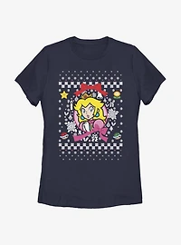 Nintendo Super Mario Wreath Princess Peach Christmas Pattern Womens T-Shirt