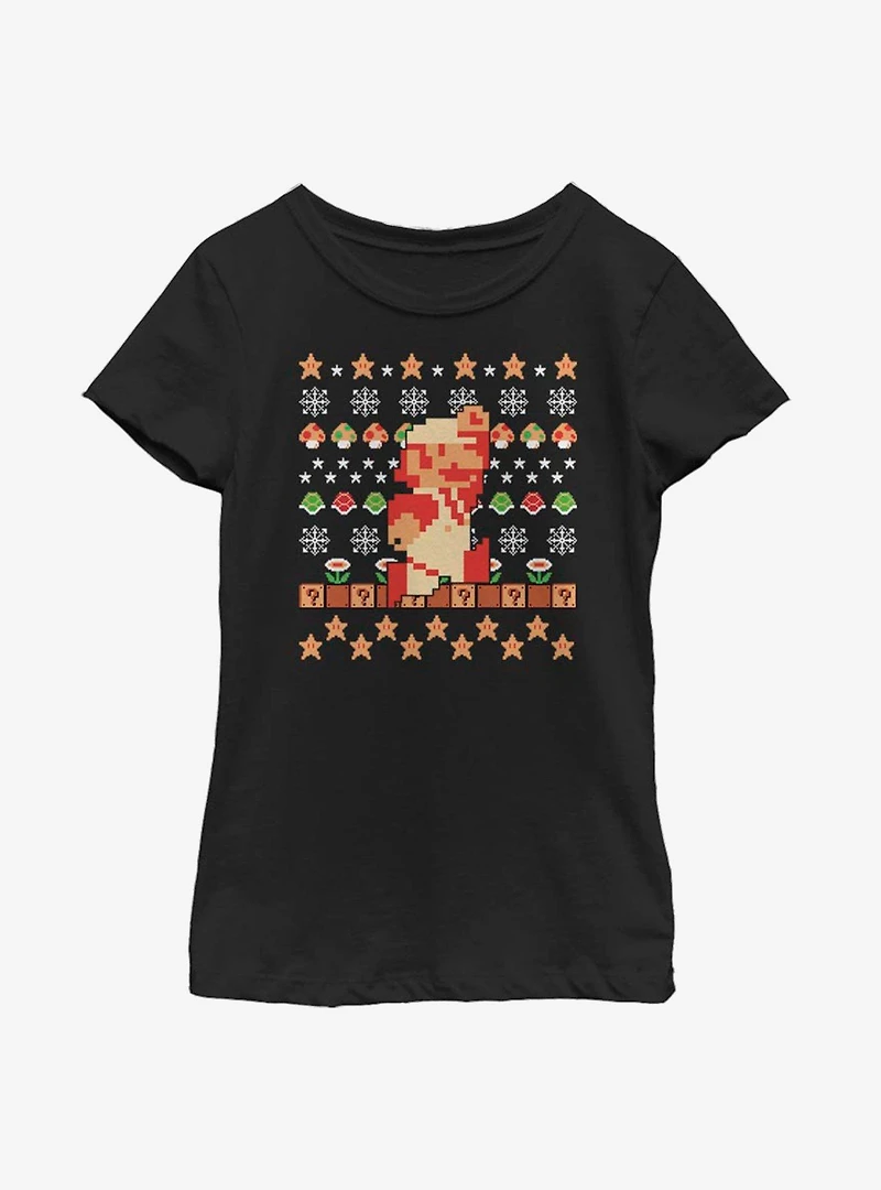 Nintendo Super Mario Retro Jump Christmas Pattern Youth Girls T-Shirt