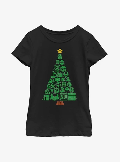 Nintendo Super Mario Christmas Tree Icons Youth Girls T-Shirt