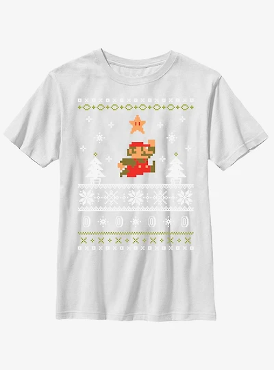 Nintendo Super Mario Jump Christmas Pattern Youth T-Shirt
