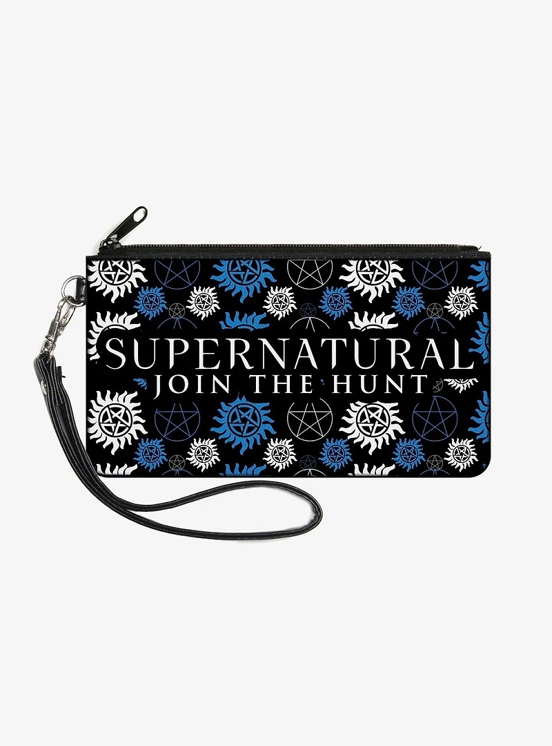 Supernatural Join The Hunt Icons Scattered Wallet Canvas Zip Clutch