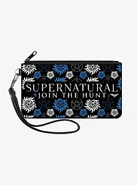 Supernatural Join The Hunt Icons Scattered Wallet Canvas Zip Clutch