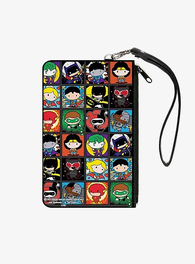 DC Comics Justice League Comics 12 Chibi Character Pose Blocks Wallet Canvas Zip Clutch