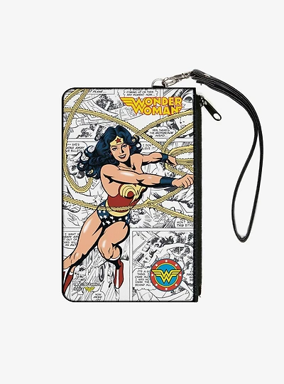 DC Comics Wonder Woman Lasso Action Pose Logo Comic Scenes Wallet Canvas Zip Clutch
