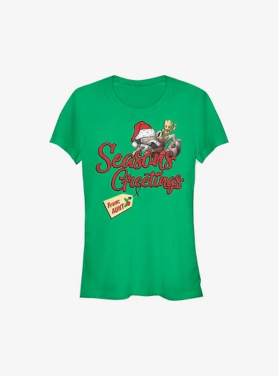 Marvel Guardians Of The Galaxy Rocket Greetings From Aunt Holiday Girls T-Shirt