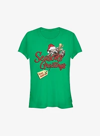 Marvel Guardians Of The Galaxy Rocket Greetings From Aunt Holiday Girls T-Shirt