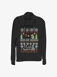 Super Mario Christmas Game Cowl Neck Long-Sleeve Girls Top