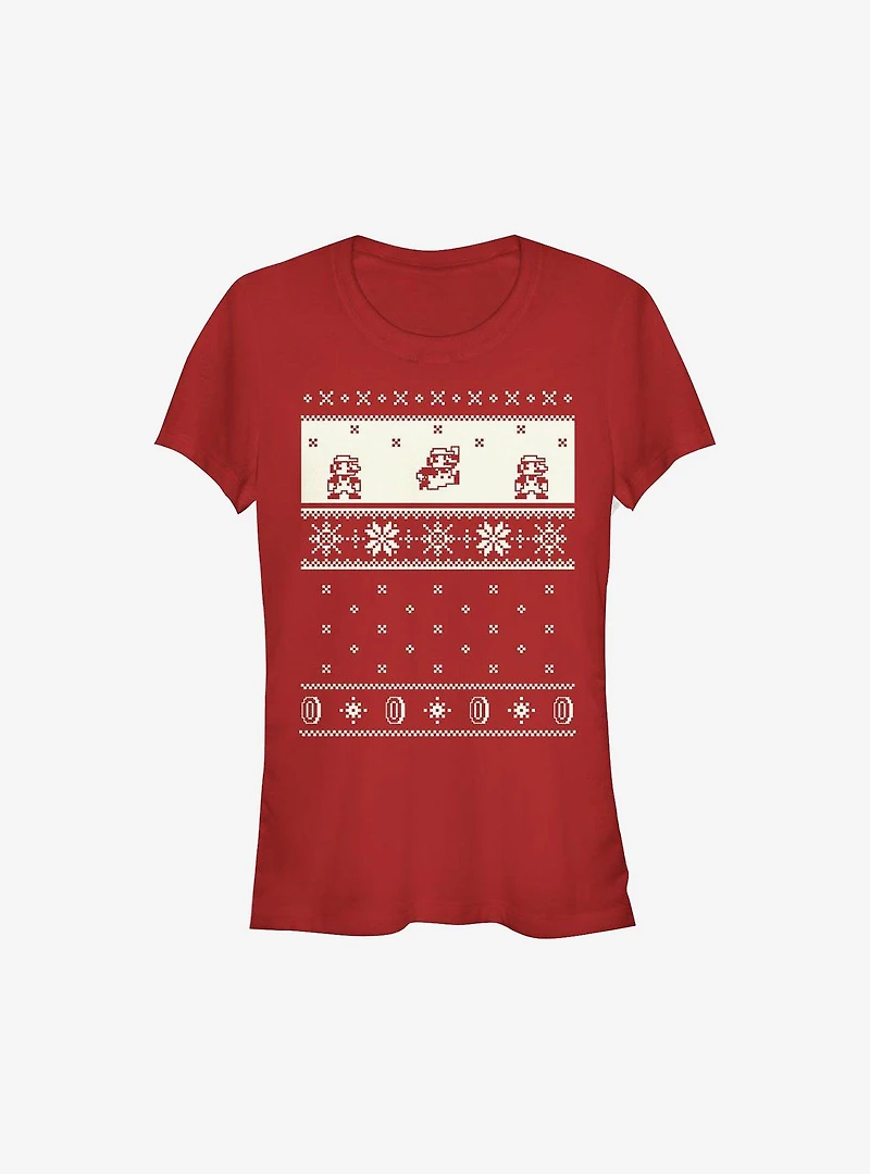 Super Mario Cream Christmas Pattern Girls T-Shirt