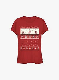 Super Mario Cream Christmas Pattern Girls T-Shirt