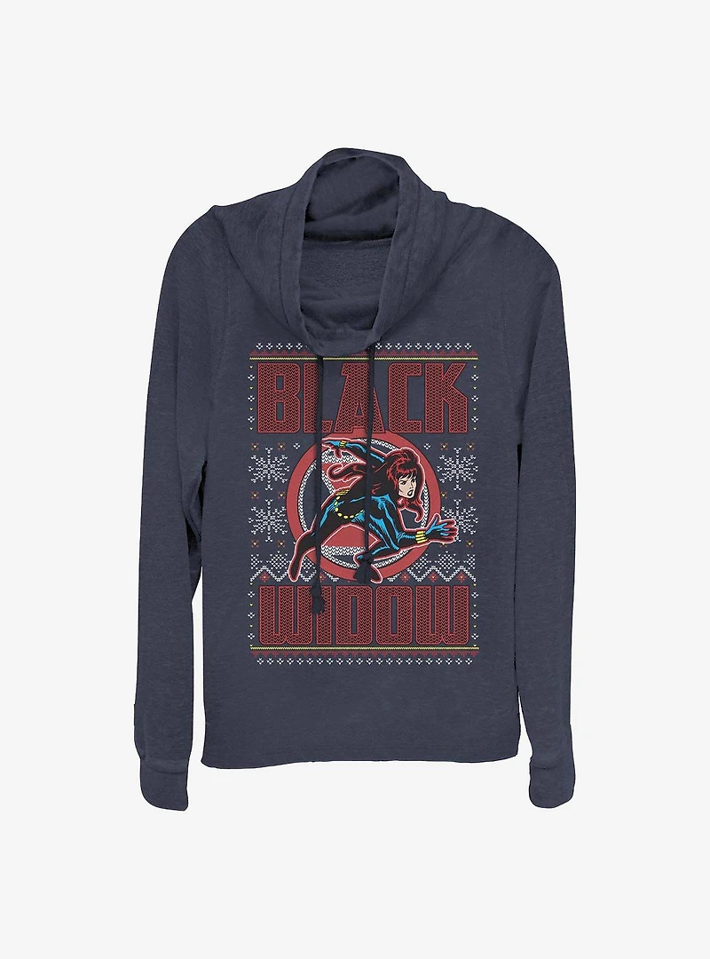 Marvel Black Widow Christmas Pattern Cowl Nek Long-Sleeve Girls Top