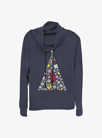 Super Mario Evergreen Tree Holiday Cowl Neck Long-Sleeve Girls Top